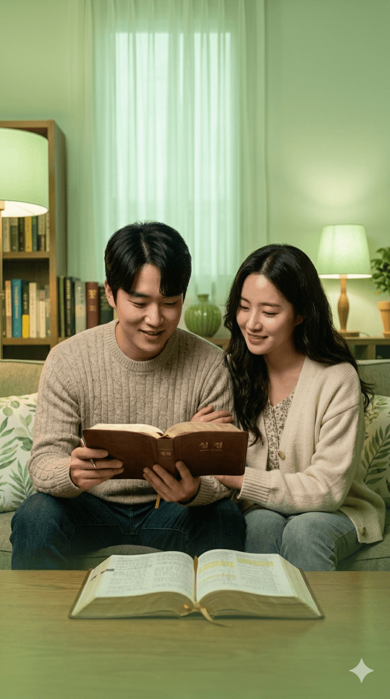 크리스찬 커플이 함께 성경을 읽는 모습